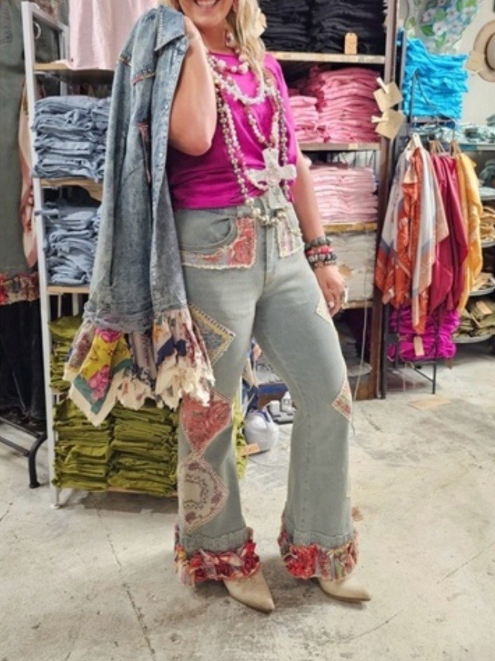 A Rare Bird Hanky Patchwork Flare Jeans Size Small